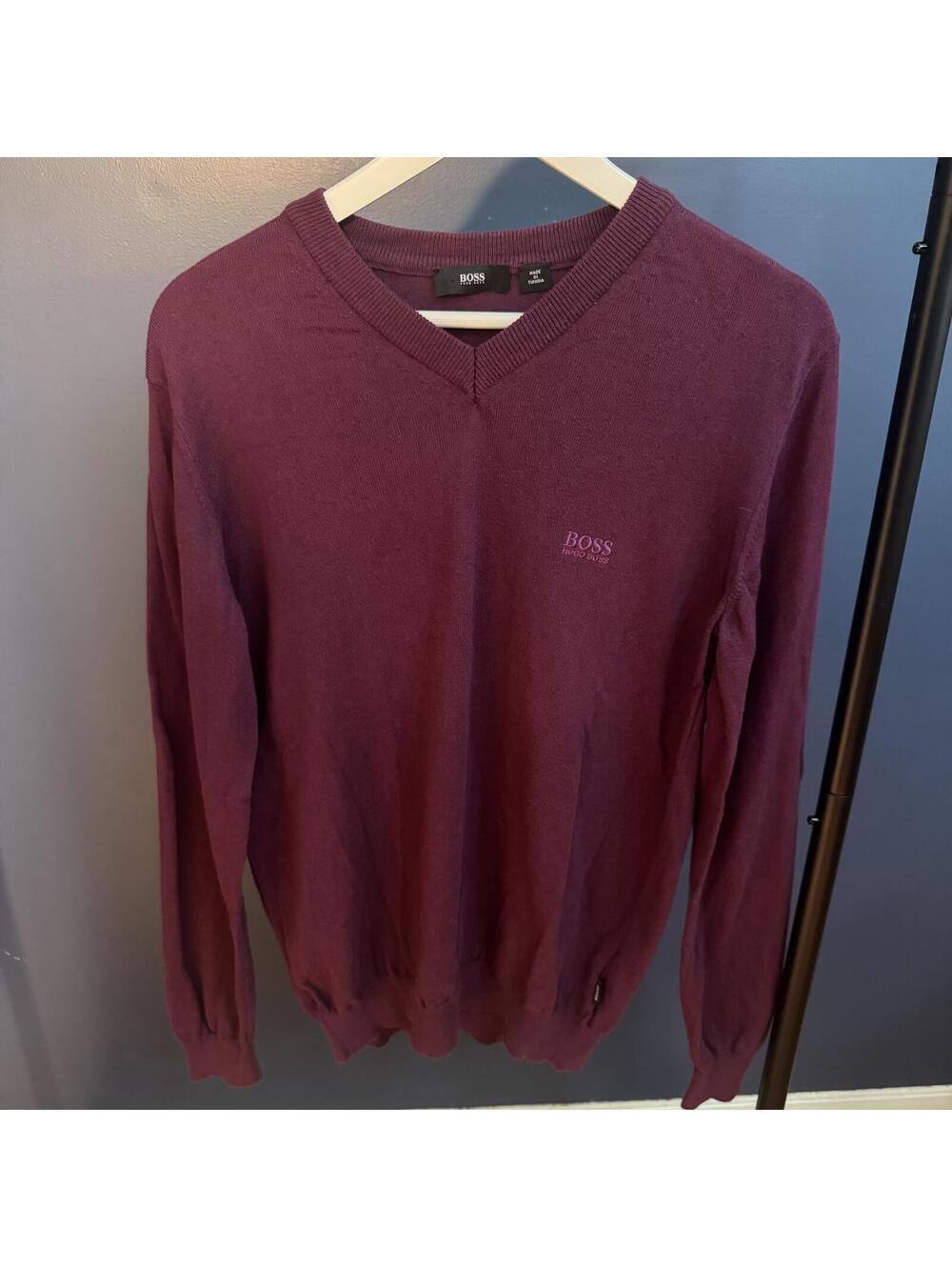 BOSS Hugo Boss Purple/Wine V-Neck Sweater Men’s Medium Cotton Wool Blend Knit